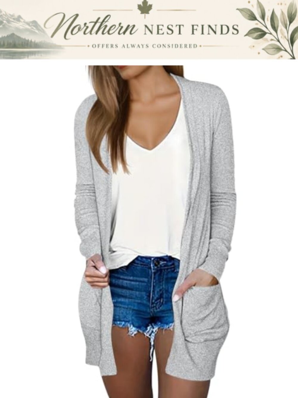 Women's Lightweight Long Sleeve Open Front Cardigan with Pockets Soft Knit